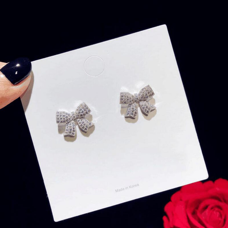 Fashion Simple Full Diamond Inlaid Bow Shape Earrings For Women display picture 3