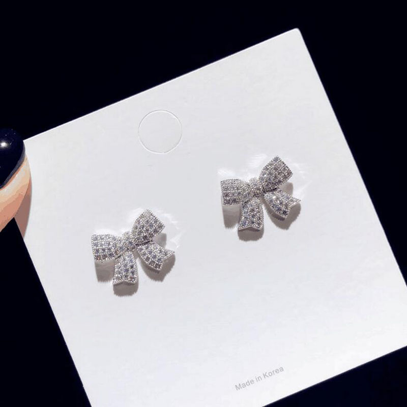 Fashion Simple Full Diamond Inlaid Bow Shape Earrings For Women display picture 4