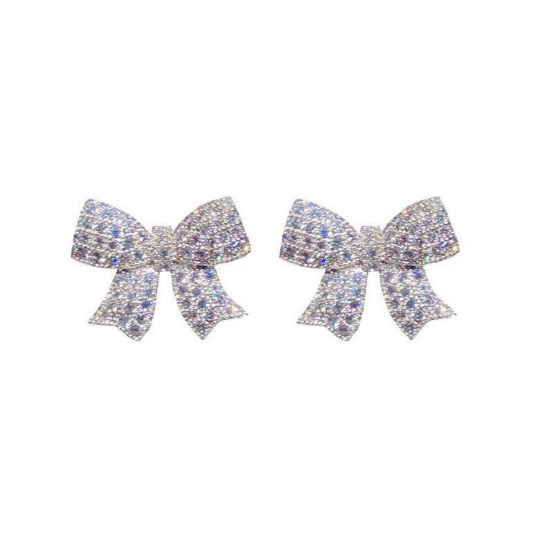 Fashion Simple Full Diamond Inlaid Bow Shape Earrings For Women display picture 5