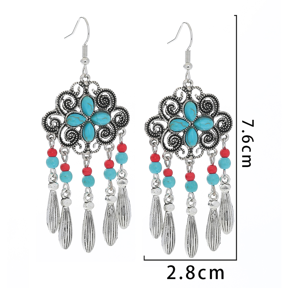 Retro Fashion Bohemian Tassel Women Simple Leaves Long Ethnic Style Alloy Earrings display picture 8