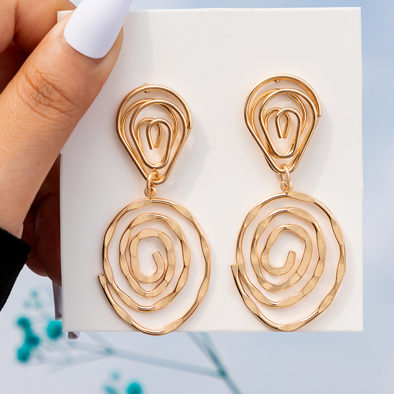 Fashion Simple Geometric Triangle Spiral Hollowed Drop Shape Alloy Earrings display picture 2