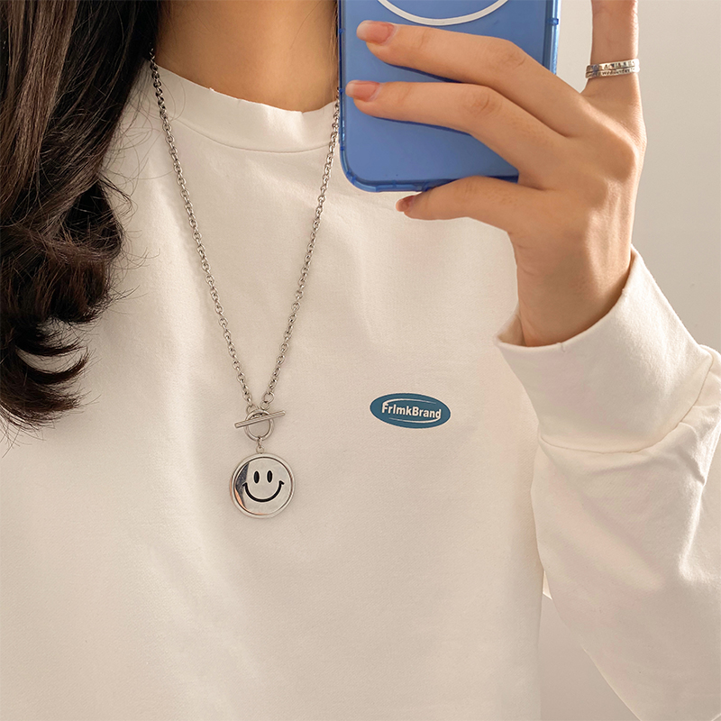 Hip-hop Stainless Steel Smiley Face Necklace Daily Copper Necklaces As Picture display picture 2