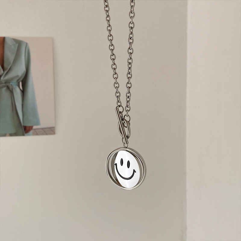 Hip-hop Stainless Steel Smiley Face Necklace Daily Copper Necklaces As Picture display picture 5