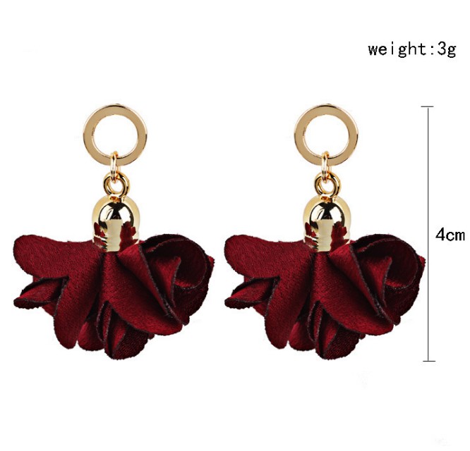 Tissu De Mode De Dame Rouge Fleur Forme Oreille Boucles D'oreilles display picture 3