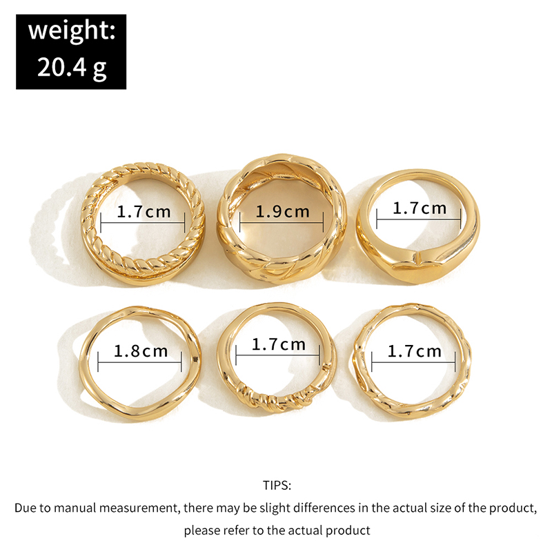 Fashion Simple Geometric Irregular Texture Gold Knuckle Ring 6-piece Set display picture 2