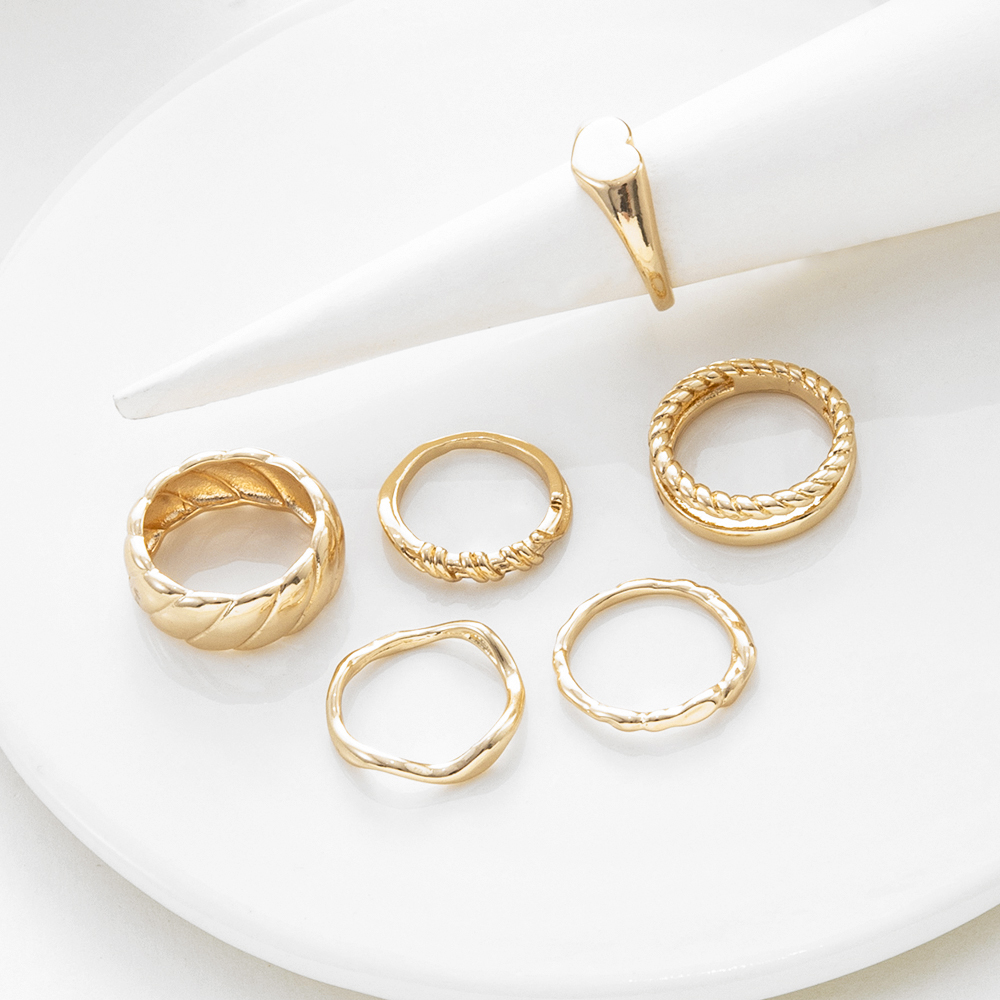 Fashion Simple Geometric Irregular Texture Gold Knuckle Ring 6-piece Set display picture 3