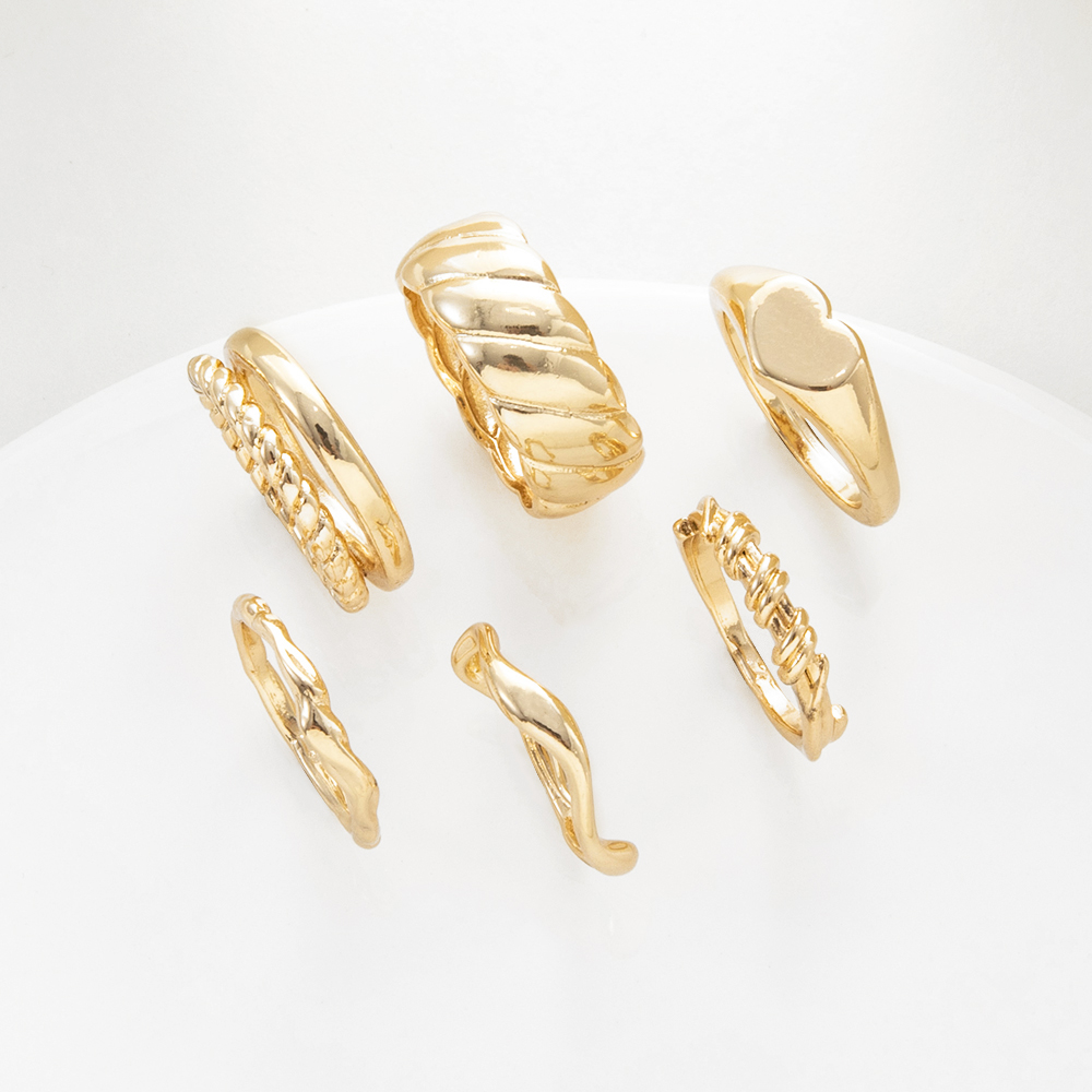 Fashion Simple Geometric Irregular Texture Gold Knuckle Ring 6-piece Set display picture 4