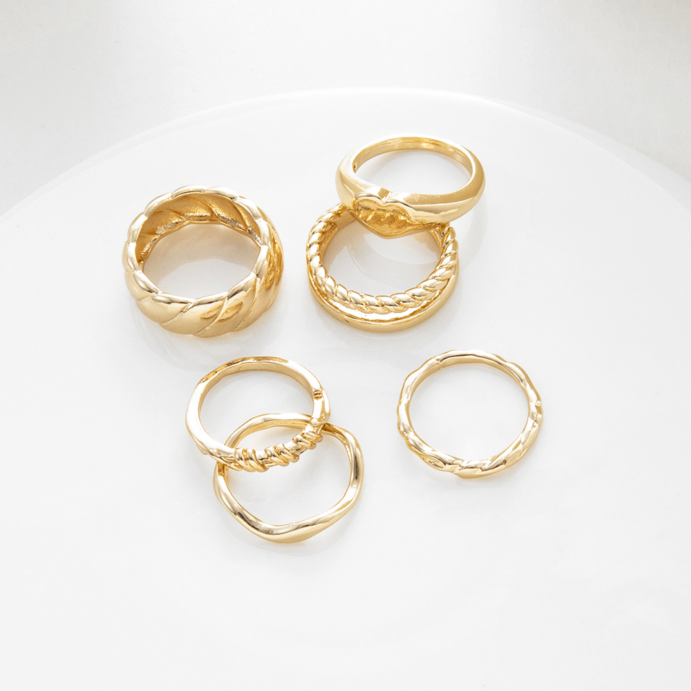 Fashion Simple Geometric Irregular Texture Gold Knuckle Ring 6-piece Set display picture 5