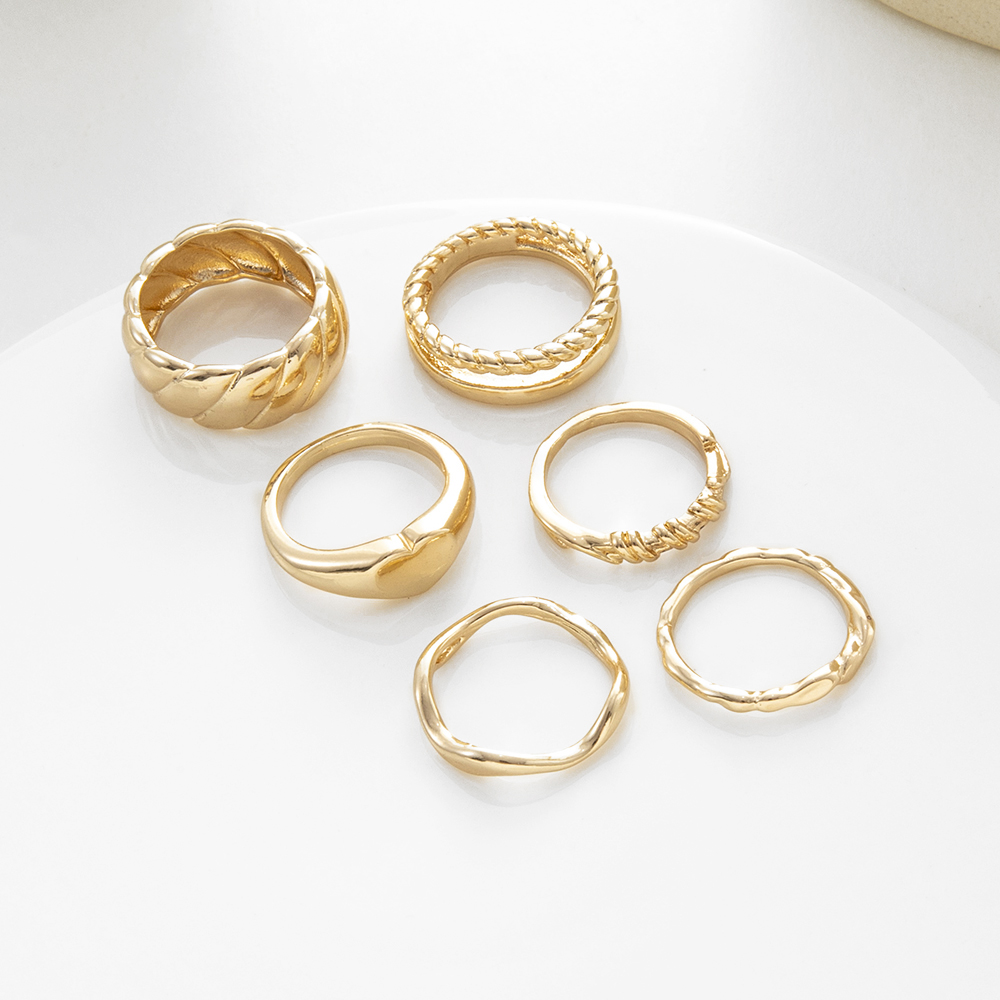 Fashion Simple Geometric Irregular Texture Gold Knuckle Ring 6-piece Set display picture 6
