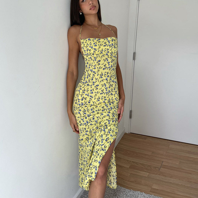 Women's Fashion Clothing 2022 Summer New Floral Print Slip Backless Dress display picture 1