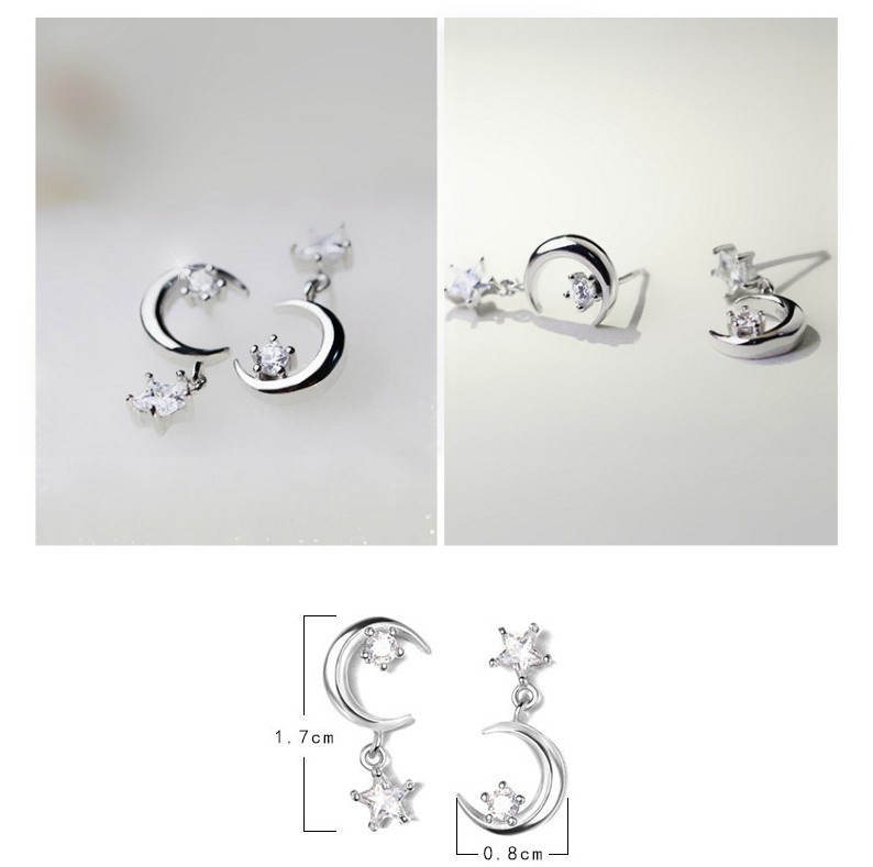 New Fashion Star Moon Inlaid Zircon Asymmetric Alloy Ear Stud Earrings display picture 5