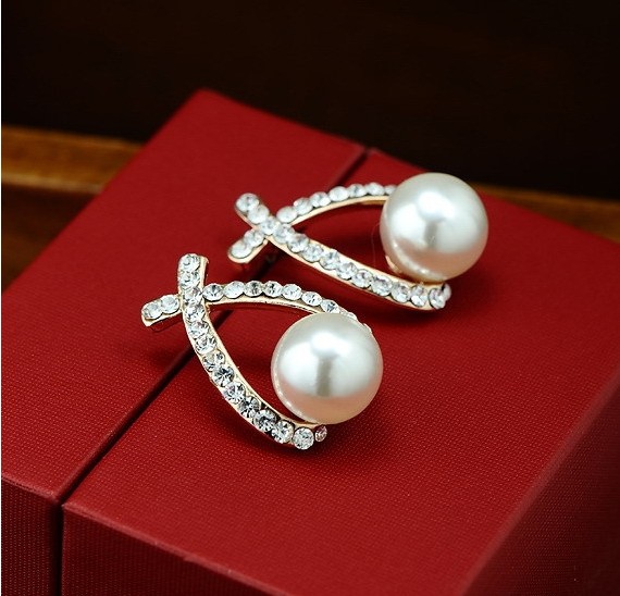 Mode Croix Strass Perle Brillant Diamant Alliage Oreille Goujons display picture 3