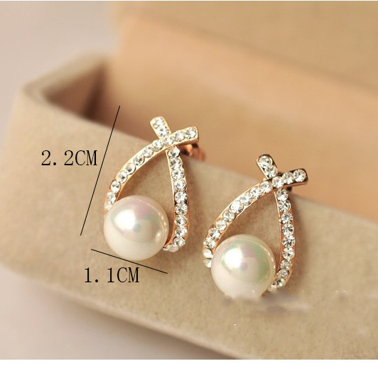 Fashion Cross Rhinestone Pearl Shiny Diamond Alloy Ear Studs display picture 4