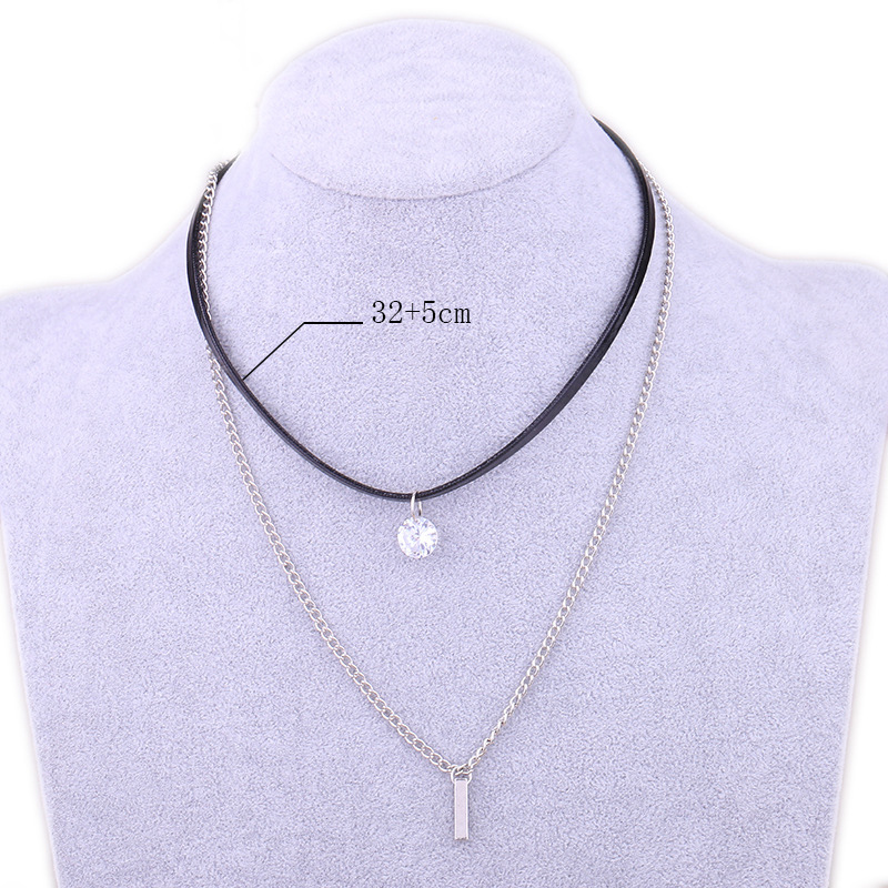 Fashion Crystal Zircon Double Layer Leather String Necklace display picture 1