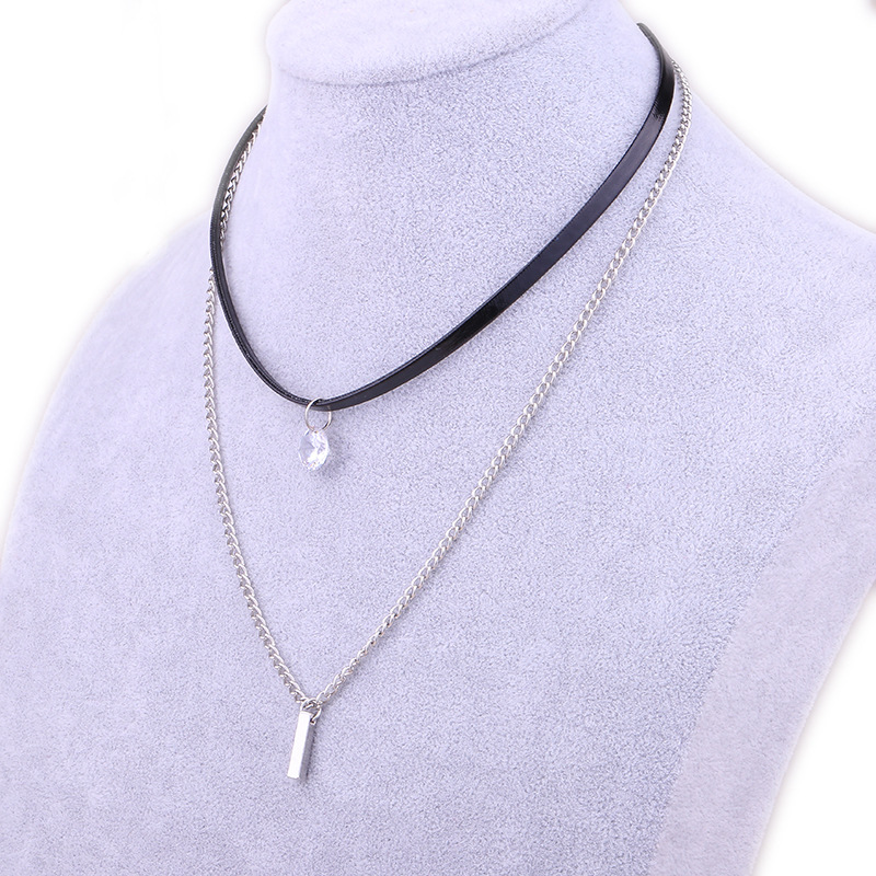 Fashion Crystal Zircon Double Layer Leather String Necklace display picture 2