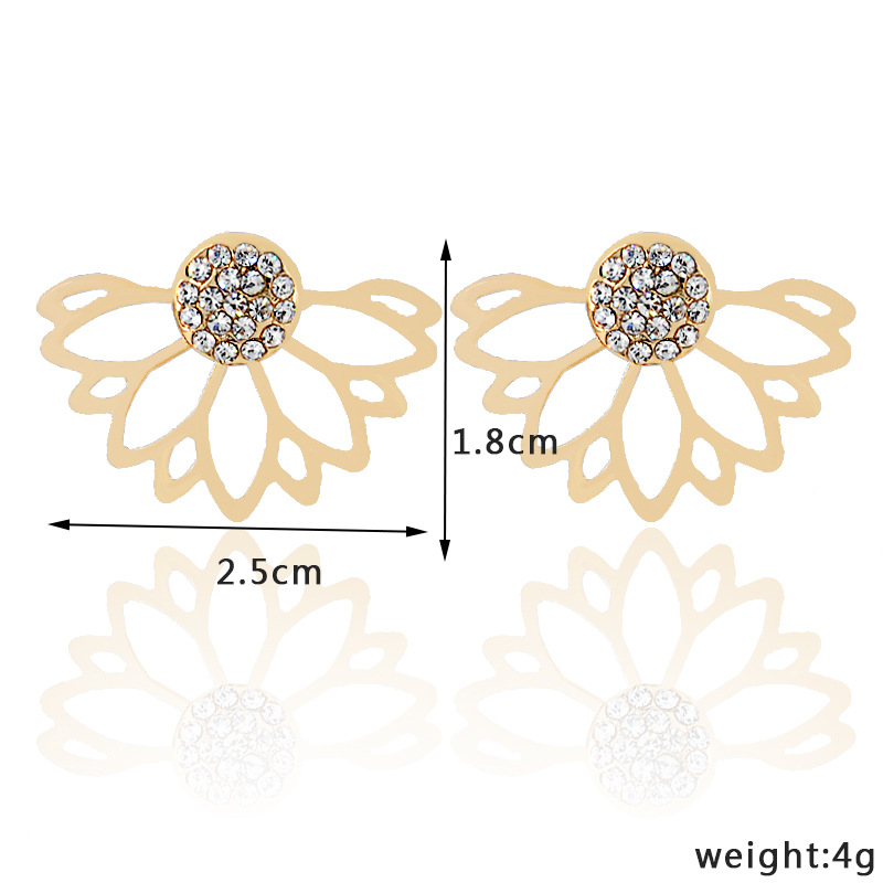 Fashion Solid Color Hollow Rhinestone Lotus Ear Studs display picture 1