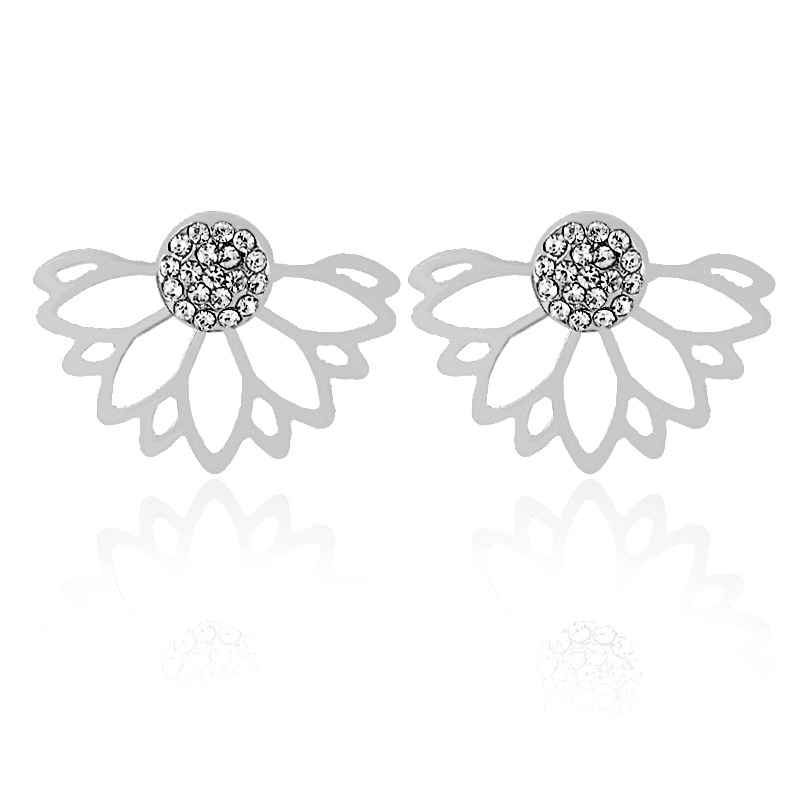 Fashion Solid Color Hollow Rhinestone Lotus Ear Studs display picture 2