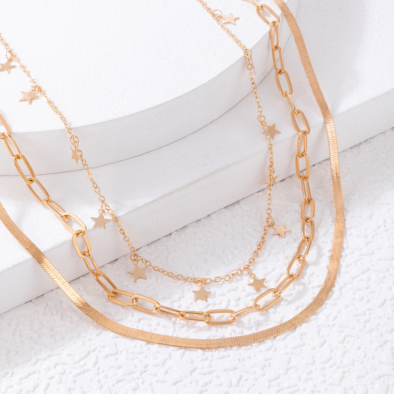 Fashion Simple Round Three-layer Geometric Star Chain Alloy Necklace display picture 3