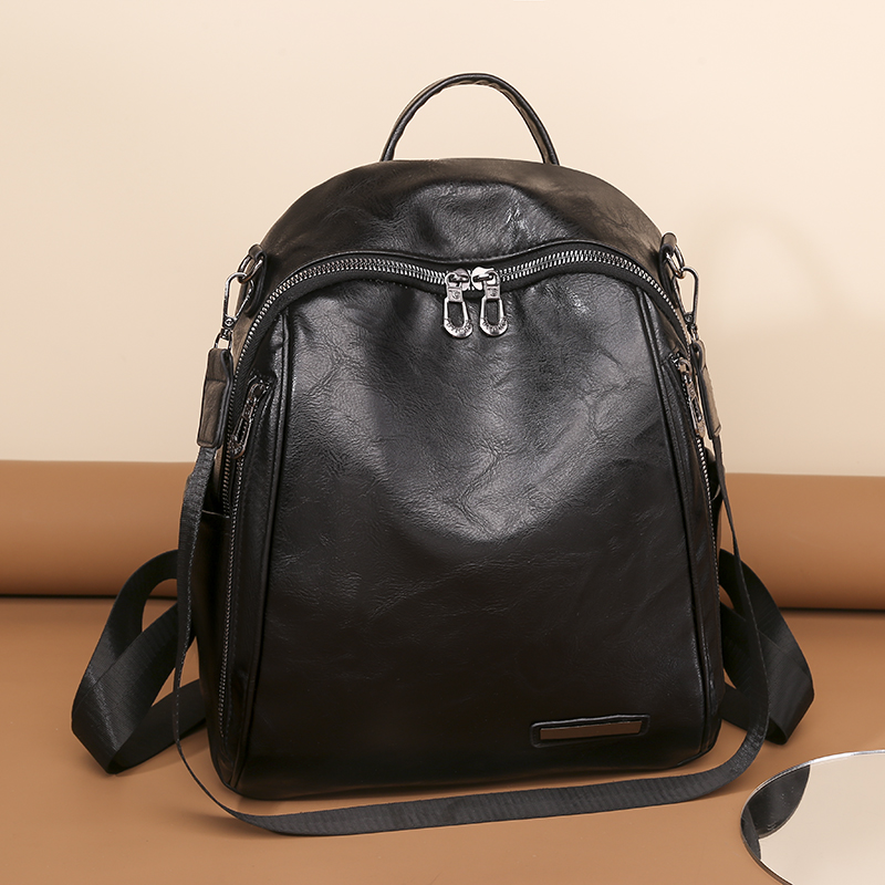New Multi-functional Oil Leather Women's Leather Large Capacity Backpack display picture 1