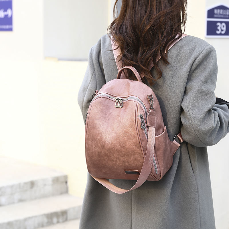 New Multi-functional Oil Leather Women's Leather Large Capacity Backpack display picture 3