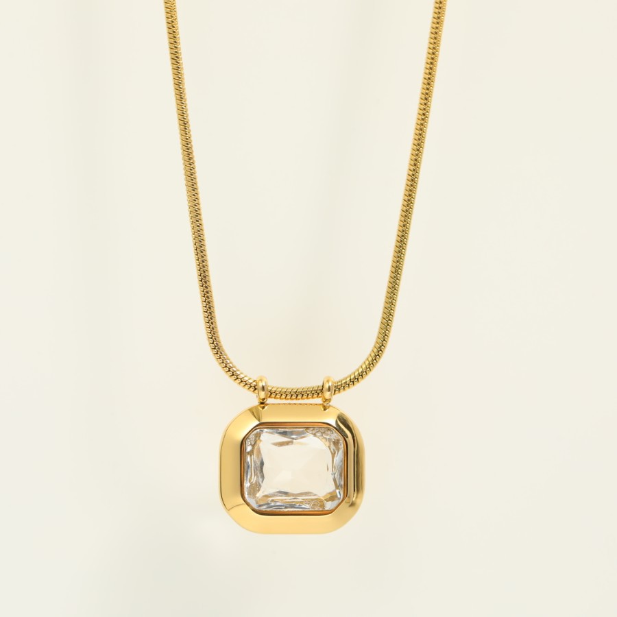 201 Stainless Steel 304 Stainless Steel Glass Gold Plated Simple Style Plating Inlay Square Zircon Pendant Necklace display picture 1