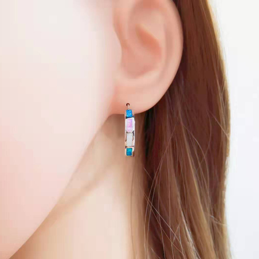 Colorful Drop Oil Inlaid C-shape Earrings Multi Colors display picture 3