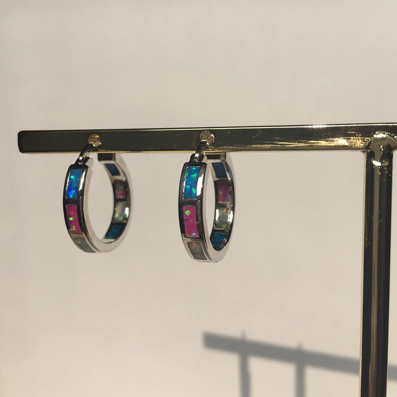 Colorful Drop Oil Inlaid C-shape Earrings Multi Colors display picture 4