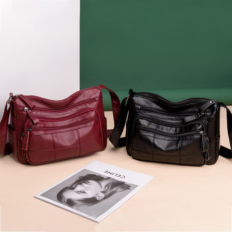 Women's New Fashion Soft Leather Shoulder Messenger Solid Color Bag display picture 1