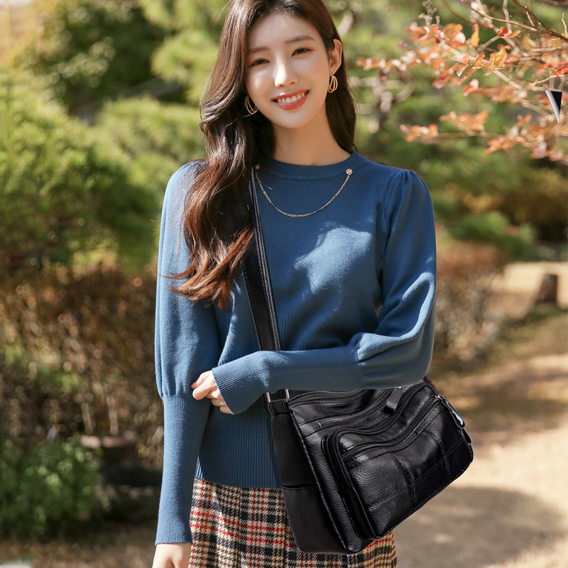 Women's New Fashion Soft Leather Shoulder Messenger Solid Color Bag display picture 3