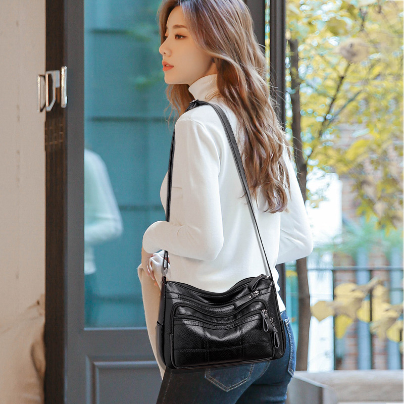 Women's New Fashion Soft Leather Shoulder Messenger Solid Color Bag display picture 4