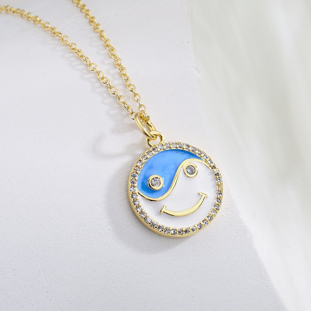 Cute Style Copper 18k Gold Plating Drop Oil Zircon Smiley Face Pendant Necklace display picture 1