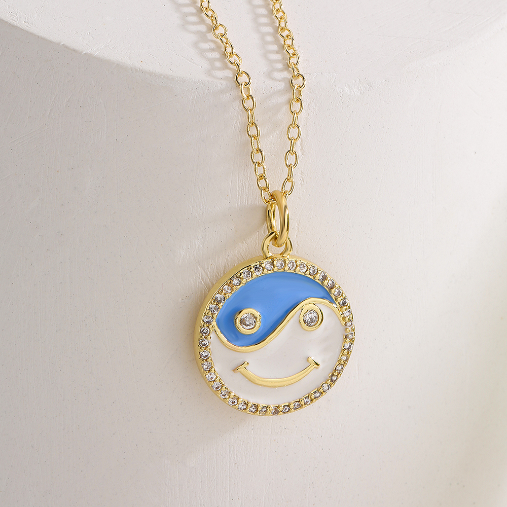 Mignon Style Cuivre 18k Or Placage Baisse Huile Zircon Smiley Visage Pendentif Collier display picture 2