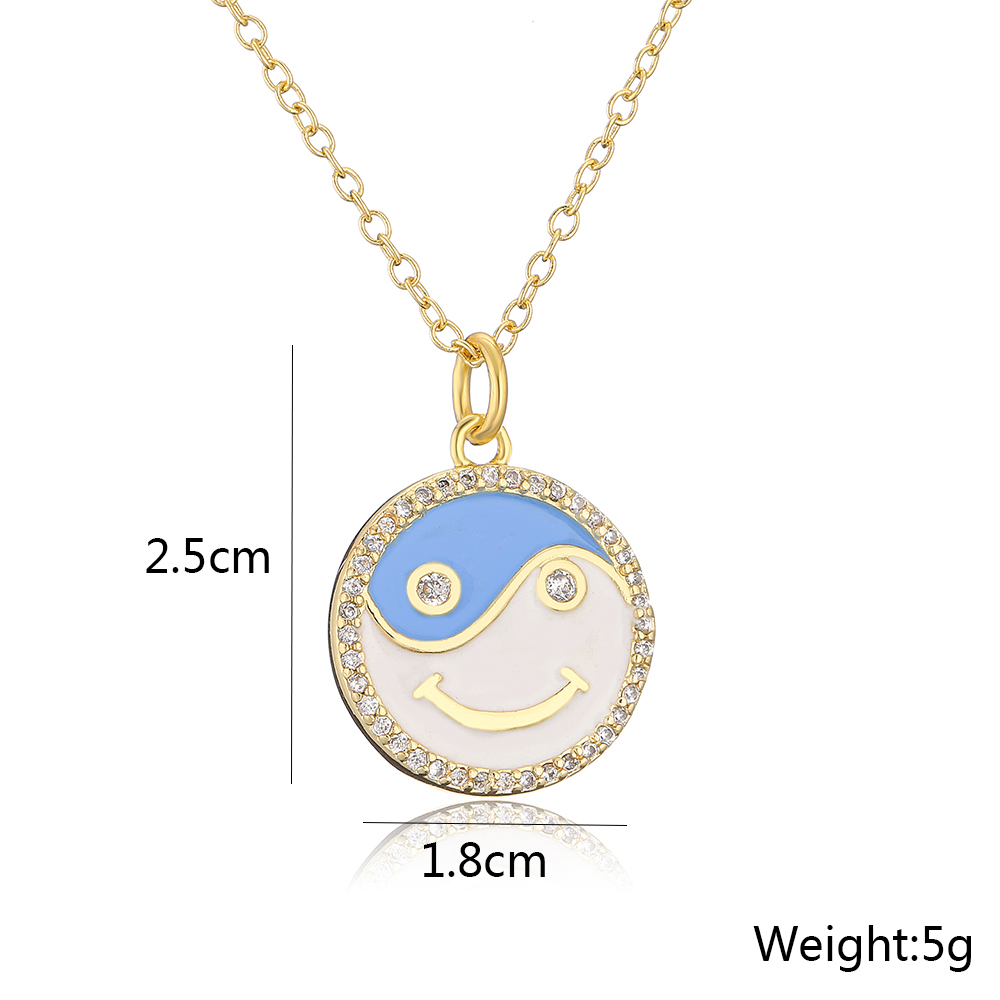 Cute Style Copper 18k Gold Plating Drop Oil Zircon Smiley Face Pendant Necklace display picture 4
