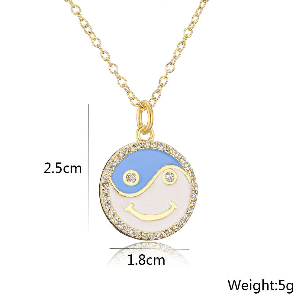 Mignon Style Cuivre 18k Or Placage Baisse Huile Zircon Smiley Visage Pendentif Collier display picture 4