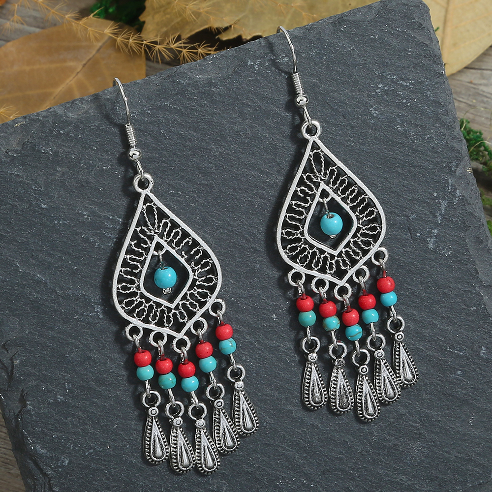 Women's Ethnic Style Tassel Alloy Earrings Inlay Turquoise Drop Earrings As Picture display picture 1