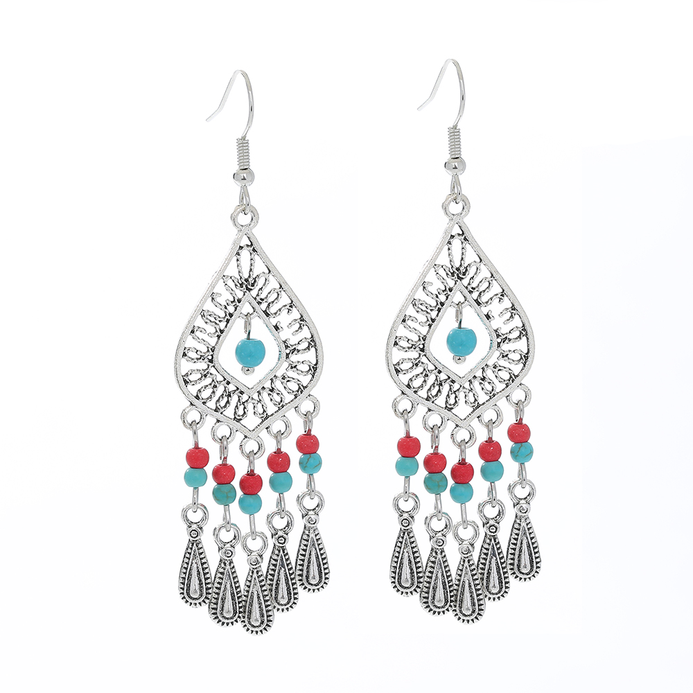 Women's Ethnic Style Tassel Alloy Earrings Inlay Turquoise Drop Earrings As Picture display picture 3