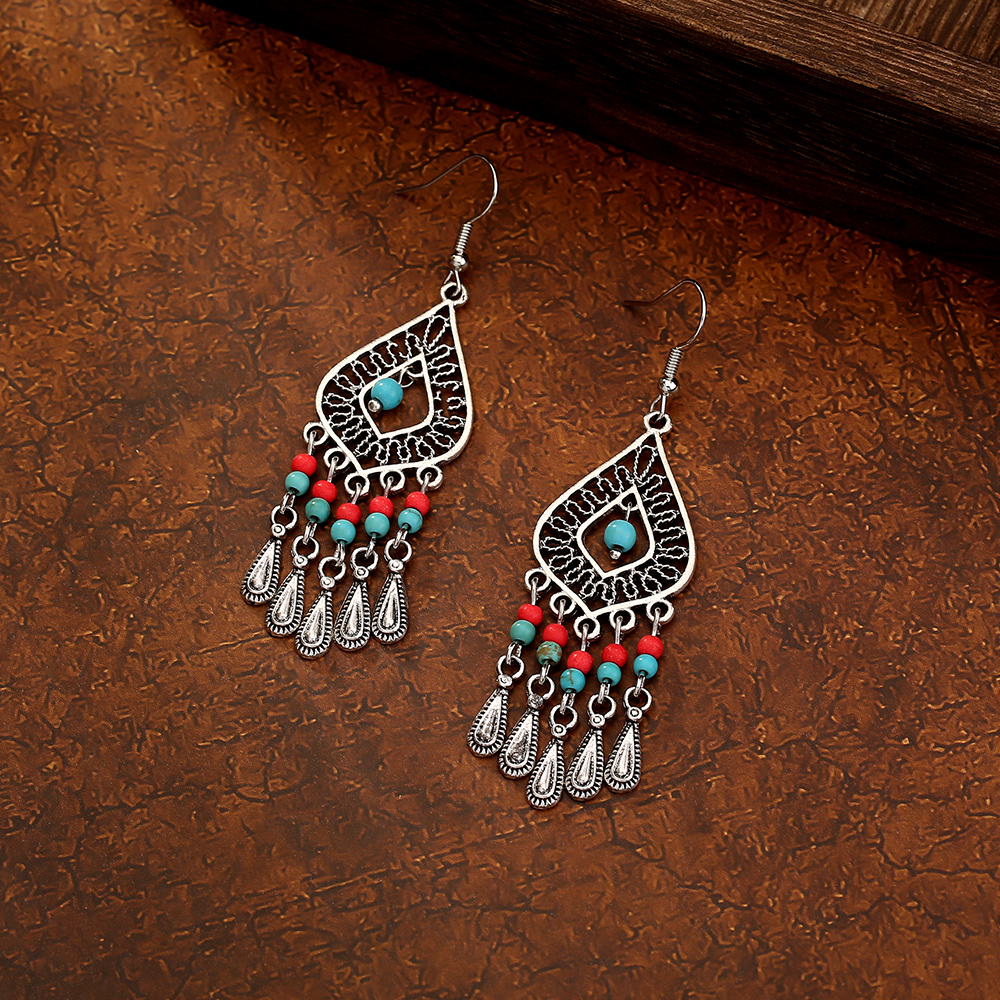 Women's Ethnic Style Tassel Alloy Earrings Inlay Turquoise Drop Earrings As Picture display picture 4