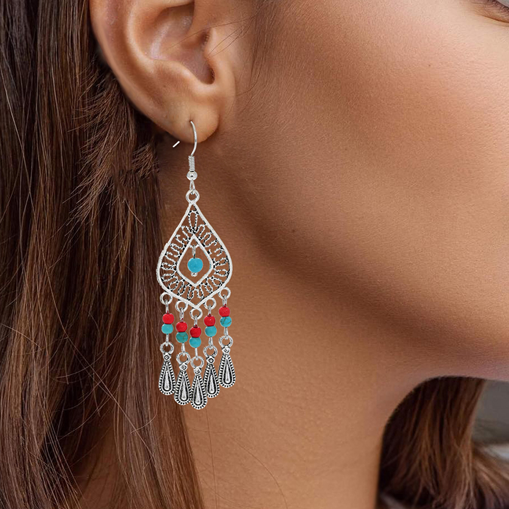 Femmes Style Ethnique Gland Alliage Boucles D'oreilles Inlay Turquoise Boucles D'oreilles Comme Image display picture 5