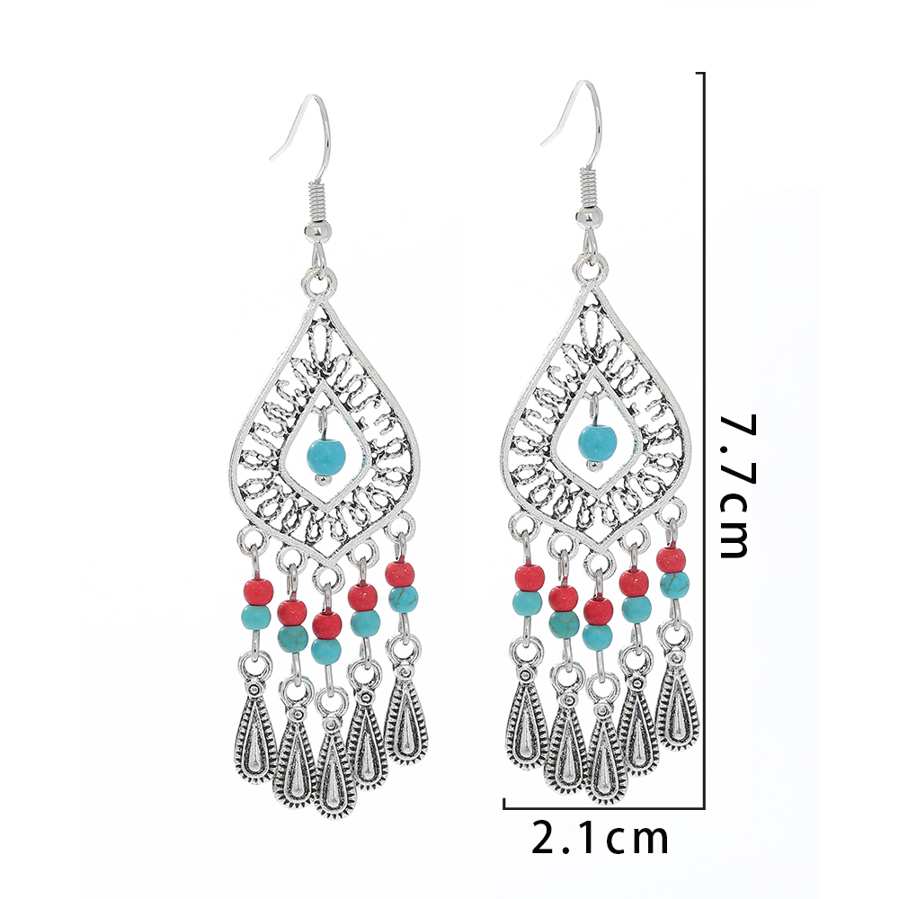 Women's Ethnic Style Tassel Alloy Earrings Inlay Turquoise Drop Earrings As Picture display picture 6