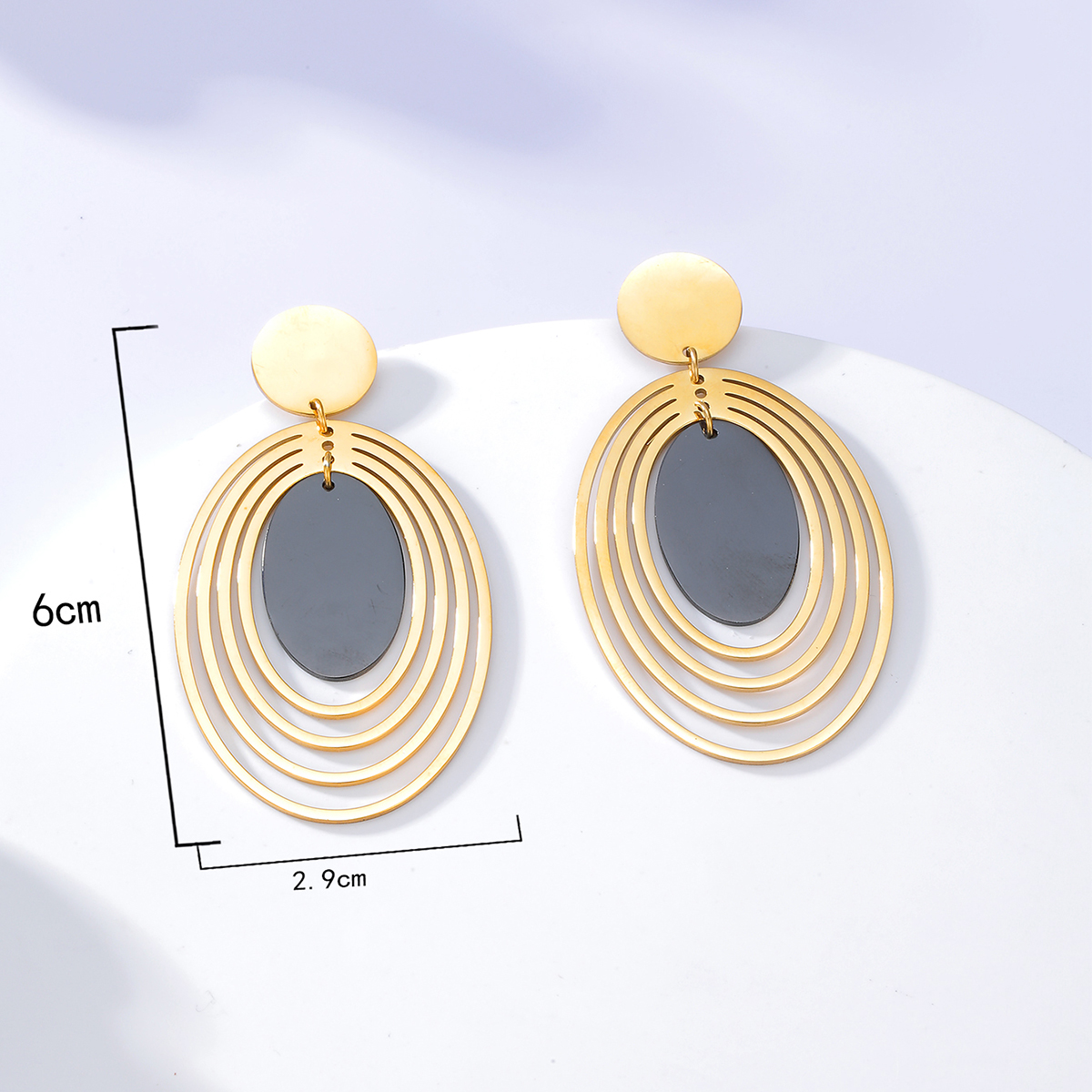 1 Piece Fashion Oval Plating 201 Stainless Steel 18K Gold Plated Earrings display picture 3
