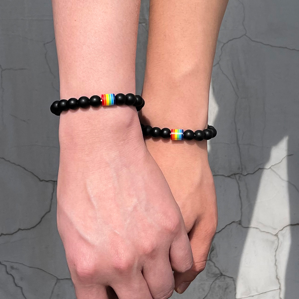 Fashion Simple Black Frosted Natural Stone Rainbow Beaded Bracelet Set 2 Piece display picture 1