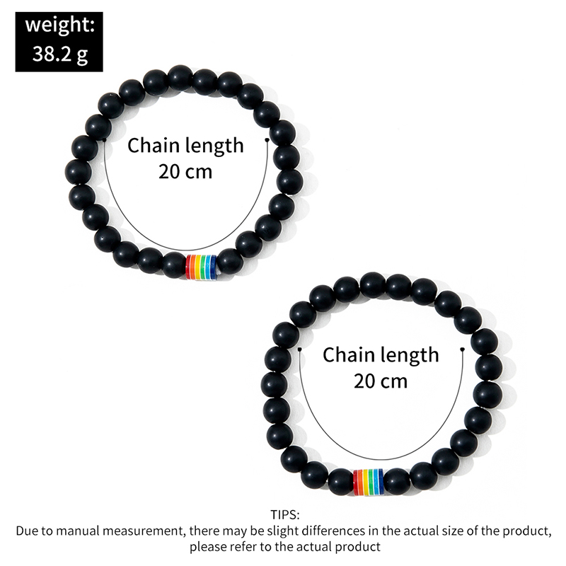 Fashion Simple Black Frosted Natural Stone Rainbow Beaded Bracelet Set 2 Piece display picture 2