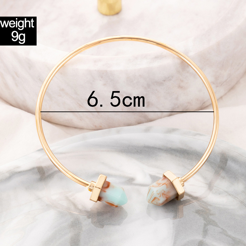 Fashion Simple Natural Stone Imitated Inlaid Hexagonal Prism Open Alloy Bracelet display picture 1
