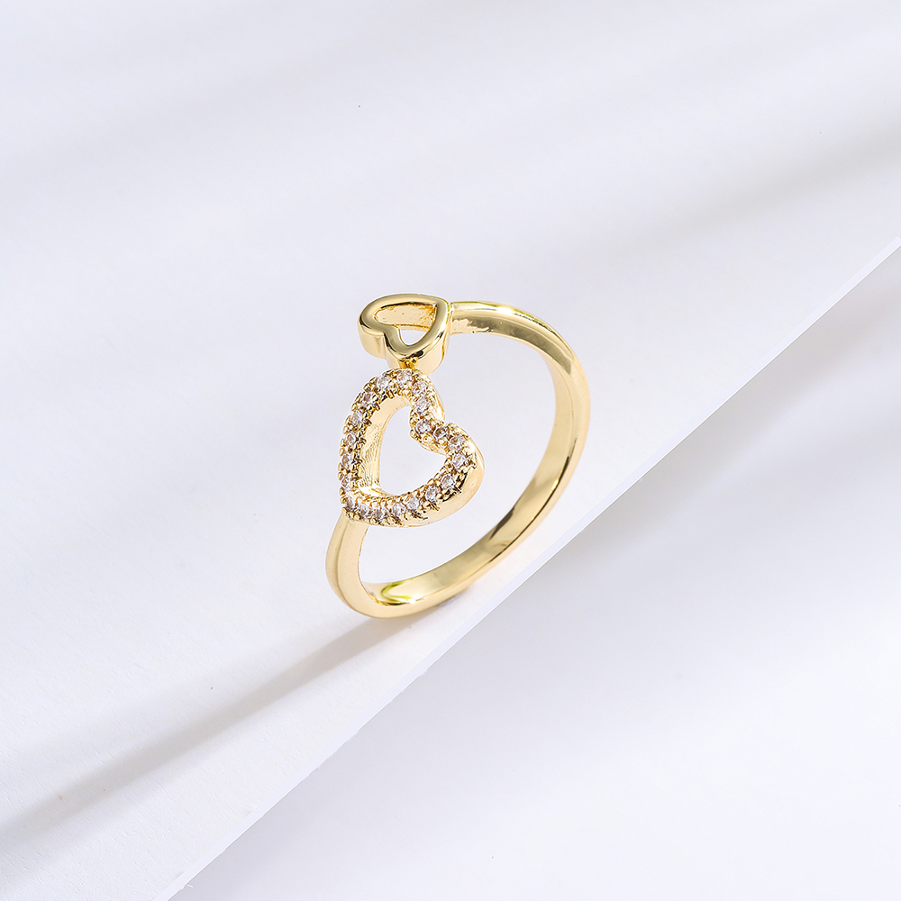 New Style Copper 18k Gold Plating Zircon Geometric Hollow Heart Open Ring display picture 1