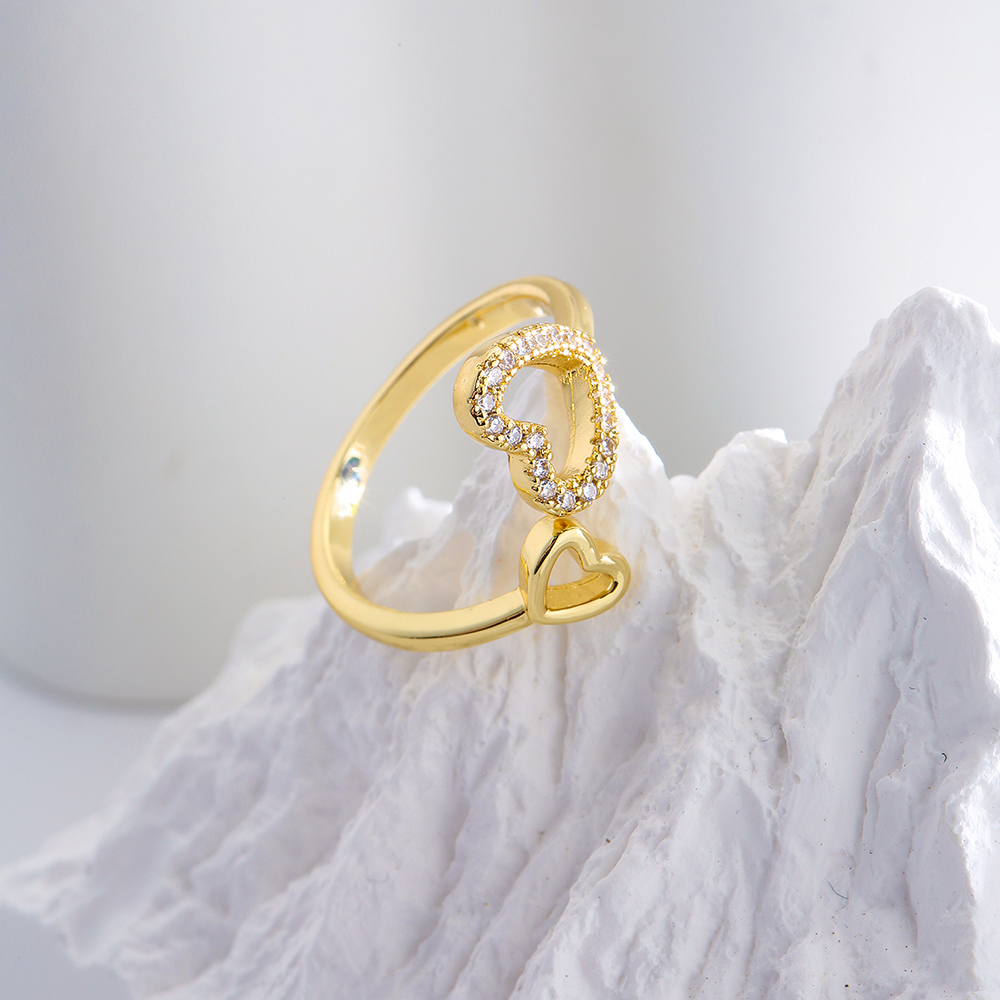 New Style Copper 18k Gold Plating Zircon Geometric Hollow Heart Open Ring display picture 2