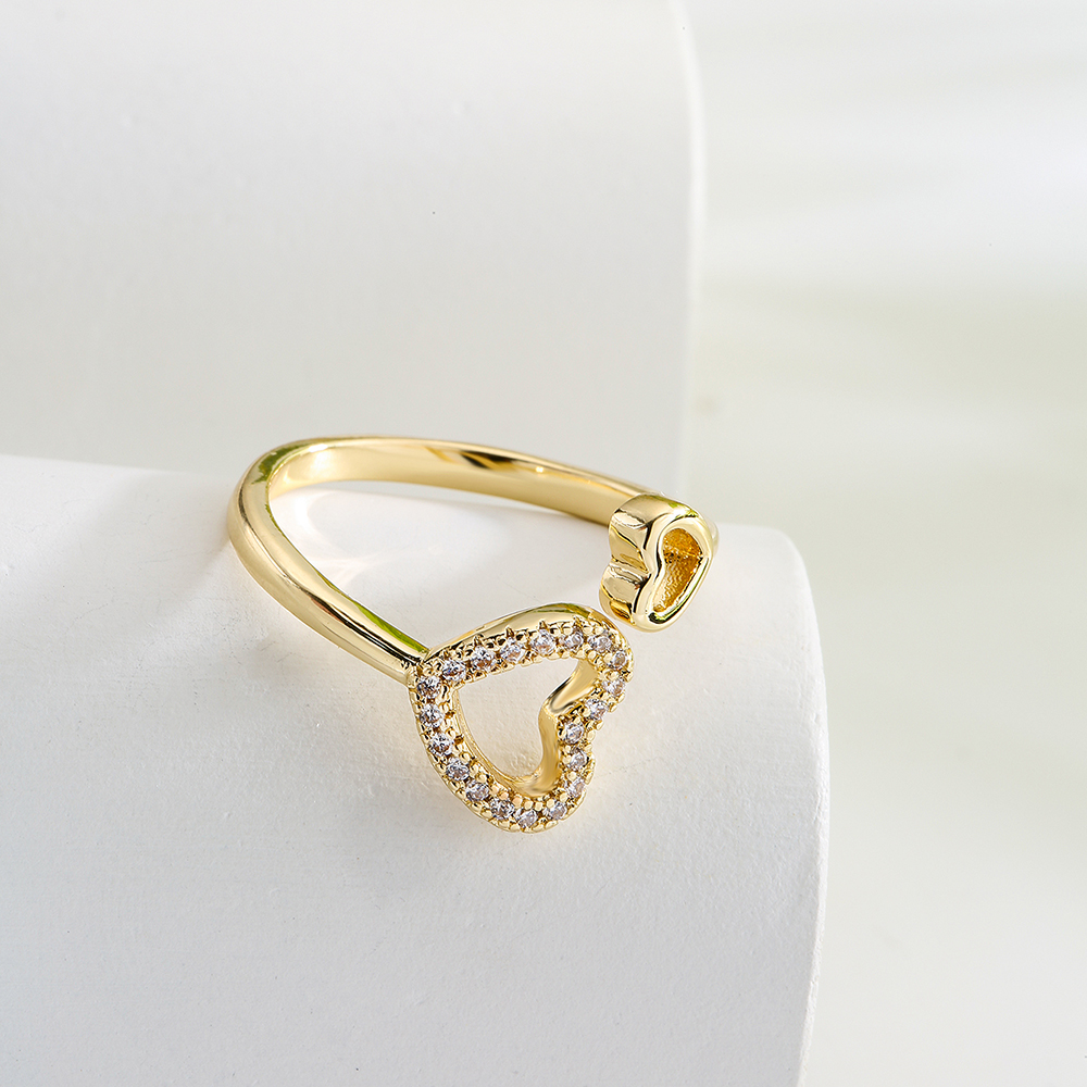 New Style Copper 18k Gold Plating Zircon Geometric Hollow Heart Open Ring display picture 3