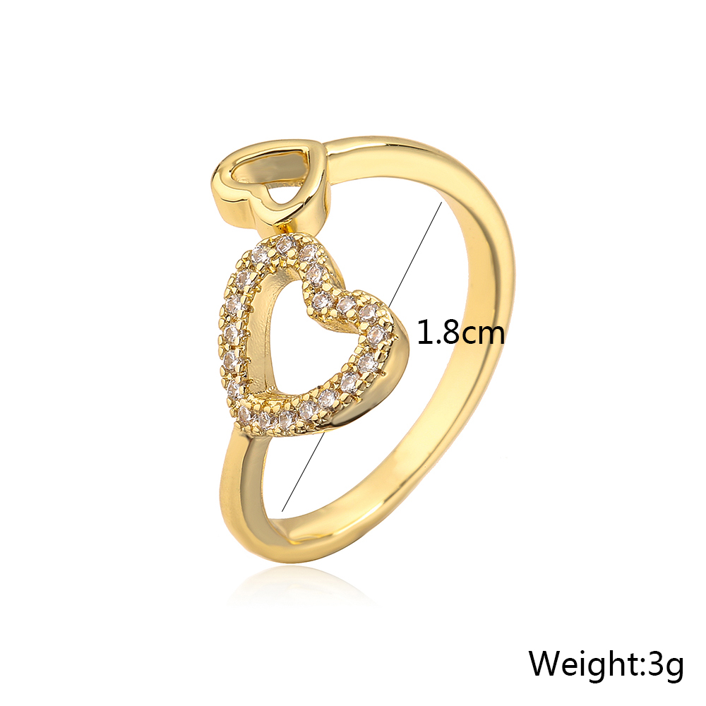New Style Copper 18k Gold Plating Zircon Geometric Hollow Heart Open Ring display picture 4