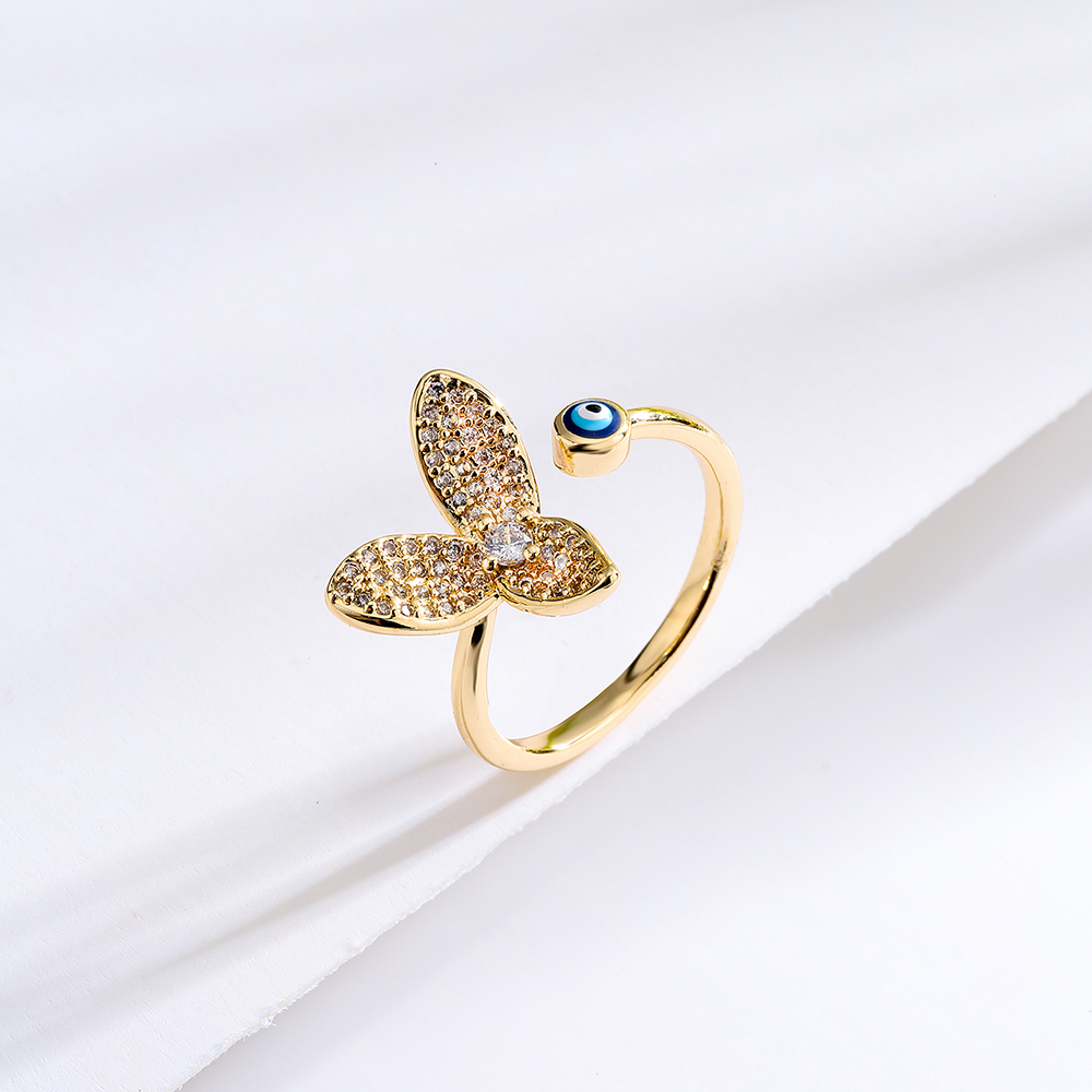 New Style Flower Eye Copper Plating 18k Gold Dripping Oil Open Zircon Ring display picture 1