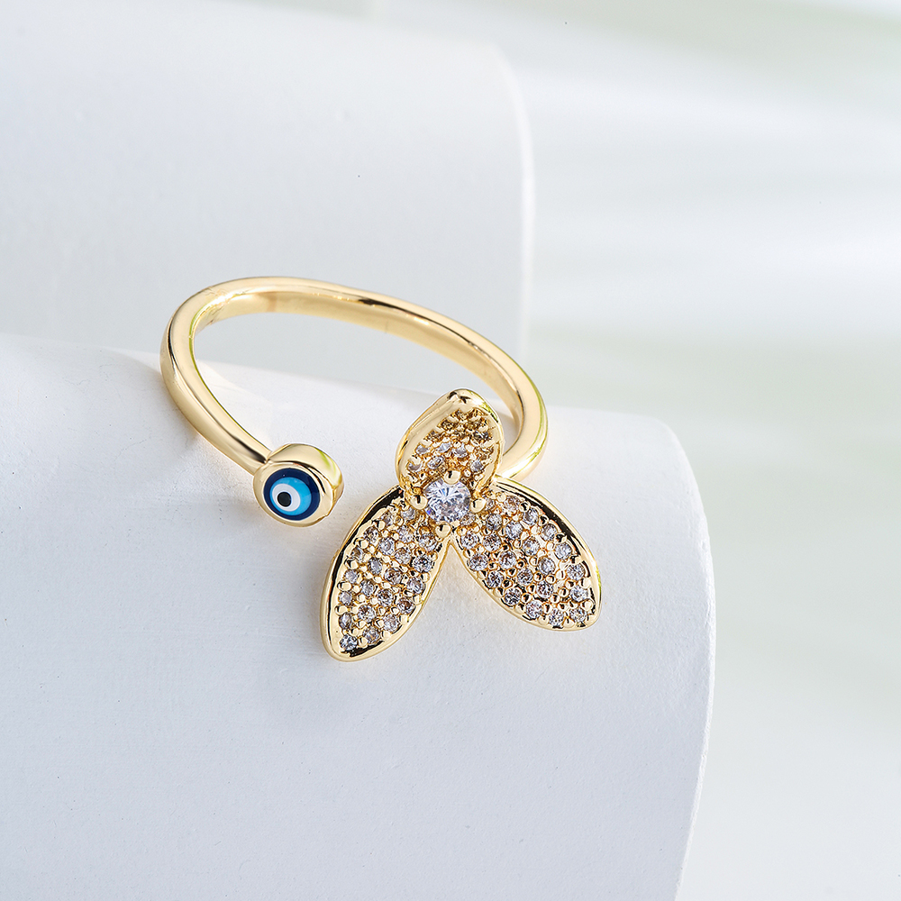New Style Flower Eye Copper Plating 18k Gold Dripping Oil Open Zircon Ring display picture 3