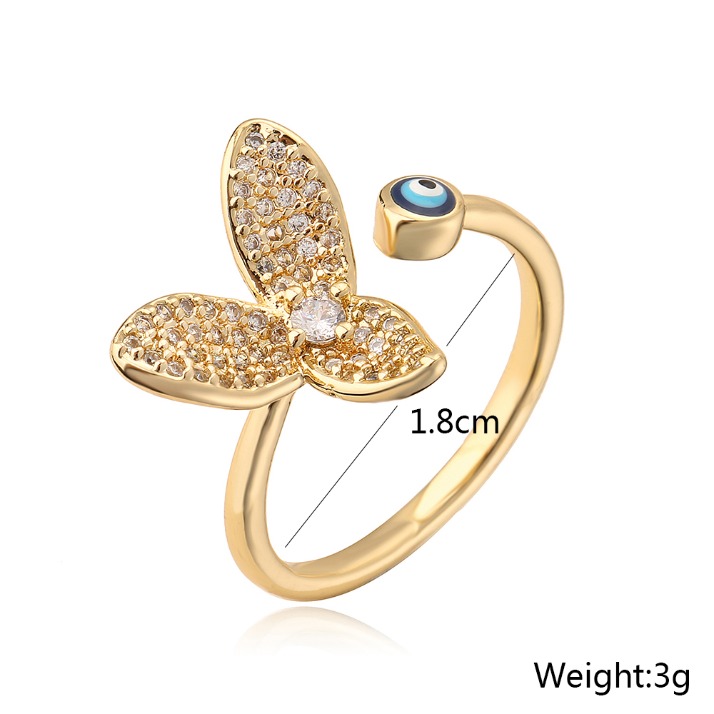New Style Flower Eye Copper Plating 18k Gold Dripping Oil Open Zircon Ring display picture 4